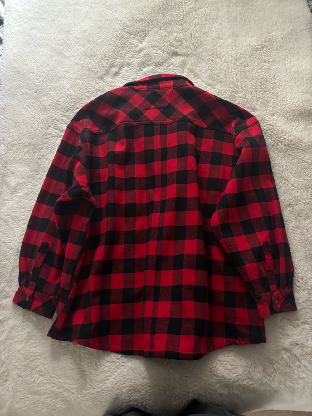 Polar King Red & Black Plaid Flannel Fleece Lined Shirt Jacket - Picture 4 of 4